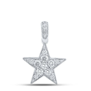 10kt White Gold Womens Round Diamond Star Pendant 1/4 Cttw