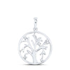 Sterling Silver Womens Round Diamond Tree of Life Circle Pendant .03 Cttw