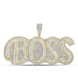 10kt Two-tone Gold Mens Baguette Diamond BOSS Phrase Charm Pendant 6-3/4 Cttw