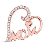 10kt Rose Gold Womens Round Diamond Mom Heart Pendant 1/8 Cttw