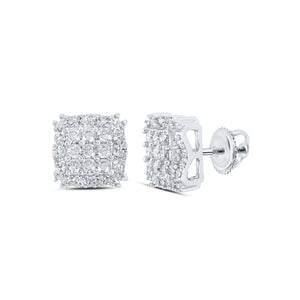 10kt White Gold Womens Round Diamond Square Earrings 1/3 Cttw