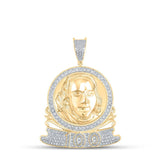 10kt Yellow Gold Mens Round Diamond Ben Franklin 100 Charm Pendant 1-1/5 Cttw