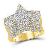 10kt Yellow Gold Mens Round Diamond Statement Cluster Star Ring 1-3/4 Cttw