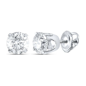 14kt White Gold Unisex Round Diamond Solitaire Stud Earrings 1/2 Cttw