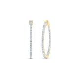 14kt Yellow Gold Womens Round Diamond Slender In Out Hoop Earrings 2 Cttw