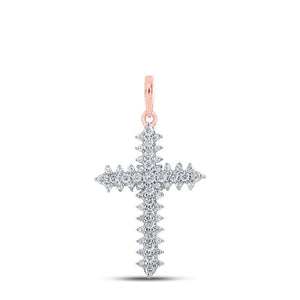 10kt Rose Gold Womens Round Diamond Cross Pendant 1/3 Cttw