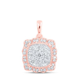 10kt Rose Gold Womens Round Diamond Pillow Square Pendant 1/3 Cttw