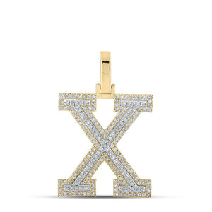 10kt Two-tone Gold Mens Round Diamond X Initial Letter Pendant 1/2 Cttw