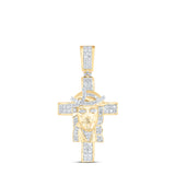 10kt Yellow Gold Mens Round Diamond Jesus Cross Charm Pendant 1 Cttw