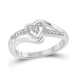 10kt White Gold Womens Round Diamond Heart Promise Ring .03 Cttw