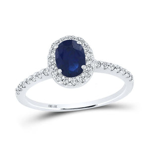 10kt White Gold Womens Oval Synthetic Blue Sapphire Solitaire Ring 1-1/3 Cttw
