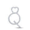 10kt White Gold Womens Round Diamond Q Heart Letter Pendant 1/8 Cttw