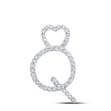10kt White Gold Womens Round Diamond Q Heart Letter Pendant 1/8 Cttw