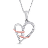 10kt White Gold Womens Round Diamond Fashion Heart Pendant 1/8 Cttw