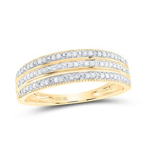 10kt Yellow Gold Womens Round Diamond Striped Band Ring 1/6 Cttw