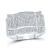 10kt White Gold Mens Round Diamond Rectangle Cluster Ring 1/2 Cttw