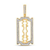 10kt Yellow Gold Mens Round Diamond Razor Blade Charm Pendant 1/3 Cttw