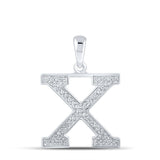 10kt White Gold Womens Round Diamond Initial X Letter Pendant 1/10 Cttw