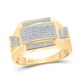 10kt Yellow Gold Mens Round Diamond Rectangle Cluster Ring 1/4 Cttw