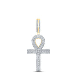 10kt Yellow Gold Mens Round Diamond Ankh Cross Charm Pendant 3/8 Cttw