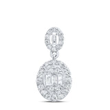 14kt White Gold Womens Baguette Diamond Oval Pendant 5/8 Cttw