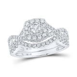 14kt White Gold Round Diamond Halo Bridal Wedding Ring Band Set 1 Cttw