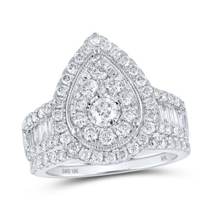 10kt White Gold Round Diamond Teardrop Bridal Wedding Ring Band Set 2 Cttw