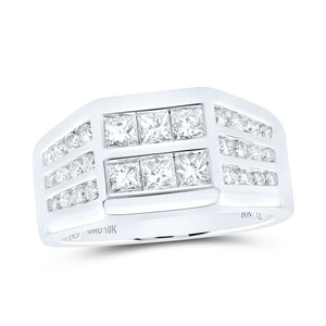 10kt White Gold Mens Princess Diamond Band Ring 1-1/2 Cttw