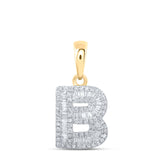 10kt Yellow Gold Womens Baguette Diamond B Initial Letter Pendant 3/8 Cttw