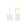 10kt Yellow Gold Womens Round Diamond Butterfly Dangle Earrings 3/8 Cttw