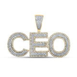 10kt Two-tone Gold Mens Round Diamond CEO Phrase Charm Pendant 2-1/5 Cttw
