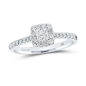 14kt White Gold Princess Diamond Halo Bridal Wedding Engagement Ring 1/2 Cttw