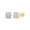 10kt Yellow Gold Round Diamond Cluster Earrings 1/12 Cttw