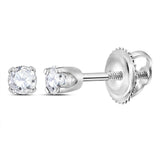 14kt White Gold Womens Round Diamond Solitaire Earrings 1/20 Cttw