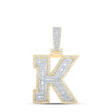 10kt Yellow Gold Mens Baguette Diamond K Initial Letter Charm Pendant 5/8 Cttw