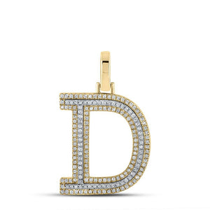 10kt Two-tone Gold Mens Round Diamond D Initial Letter Pendant 1/2 Cttw