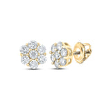 10kt Yellow Gold Round Diamond Flower Cluster Earrings 1 Cttw