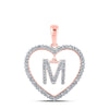 10kt Rose Gold Womens Round Diamond Heart M Letter Pendant 1/4 Cttw