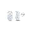 10kt White Gold Womens Round Diamond Crown Earrings 1/5 Cttw
