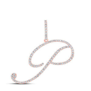 10kt Rose Gold Womens Round Diamond P Initial Letter Pendant 1/2 Cttw