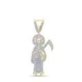 10kt Yellow Gold Mens Round Diamond Grim Reaper Charm Pendant 1-1/5 Cttw