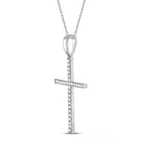 10kt White Gold Womens Round Diamond Cross Pendant 1/10 Cttw