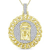 10kt Yellow Gold Mens Round Diamond Cuban Link Circle Jesus Face Pendant 1 Cttw