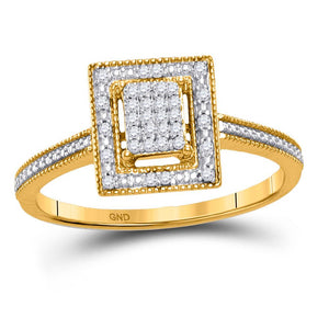 10kt Yellow Gold Womens Round Diamond Square Cluster Ring 1/10 Cttw