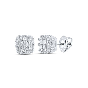 14kt White Gold Womens Princess Diamond Square Earrings 1/4 Cttw