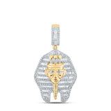 10kt Yellow Gold Mens Round Diamond Pharaoh Charm Pendant 1-1/4 Cttw