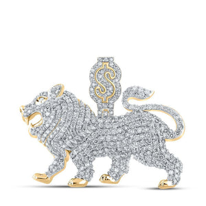 10kt Yellow Gold Mens Round Diamond Lion Dollar Sign Charm Pendant 2-3/4 Cttw