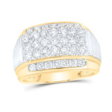 10kt Yellow Gold Mens Round Diamond Ribbed Pave Band Ring 2 Cttw