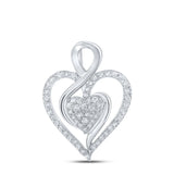 10kt White Gold Womens Round Diamond Heart Pendant 1/4 Cttw