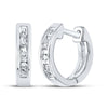 10kt White Gold Womens Round Diamond Single Row Huggie Earrings 1/20 Cttw